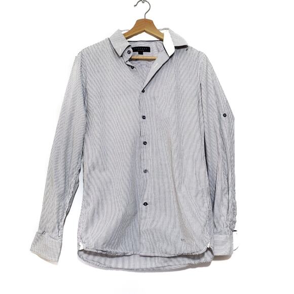 Buffalo David Bitton | Tailored Fit Pinstripe Button Down Shirt with Roll Tabs - Picture 1 of 8